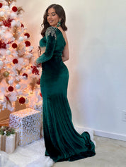 Maddison Velvet Maxi Dress (Hunter Green)