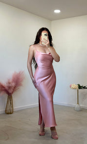 Arabella Satin Maxi Dress (Blush)