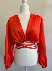 Keilani Long Sleeve Tie Top (Orange)