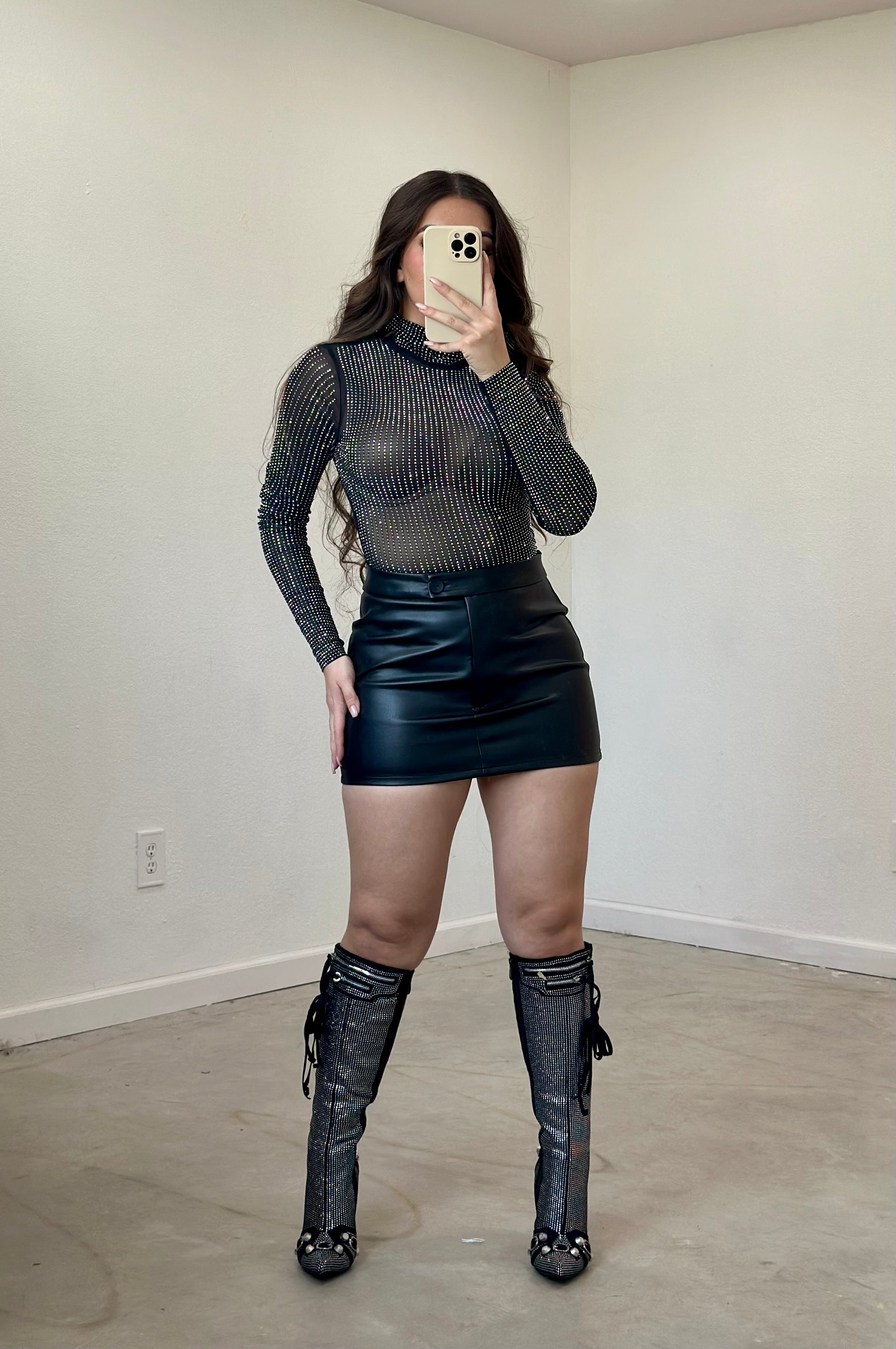 Shelby Stud Mesh Top (Black)