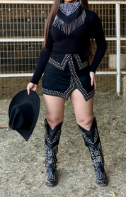 Maddie Studded Suede Mini Skirt (Black)