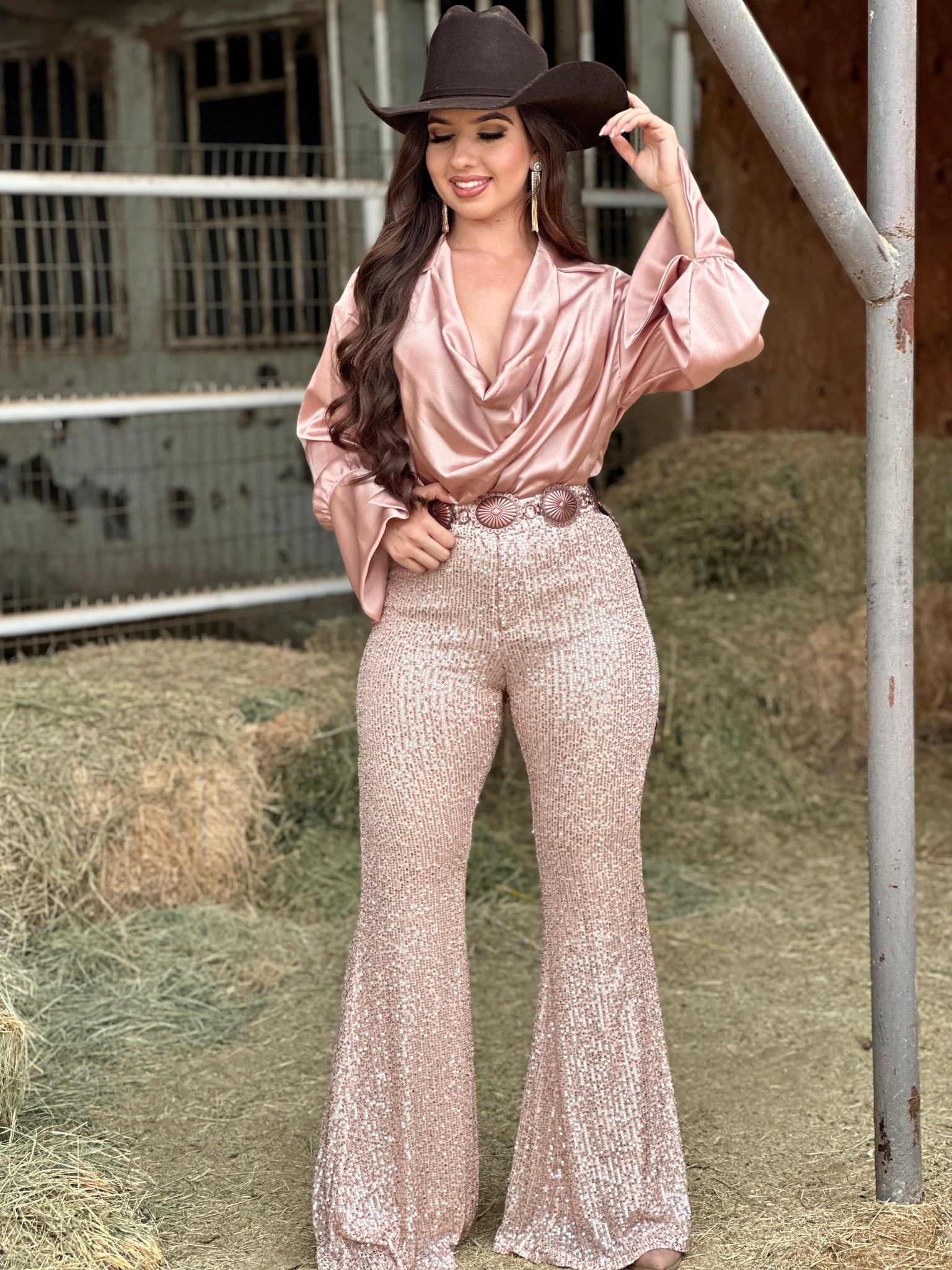 rose gold dress pants Rose Gold Pleated Wide Leg Tuxedo Pant Terese Sydonna