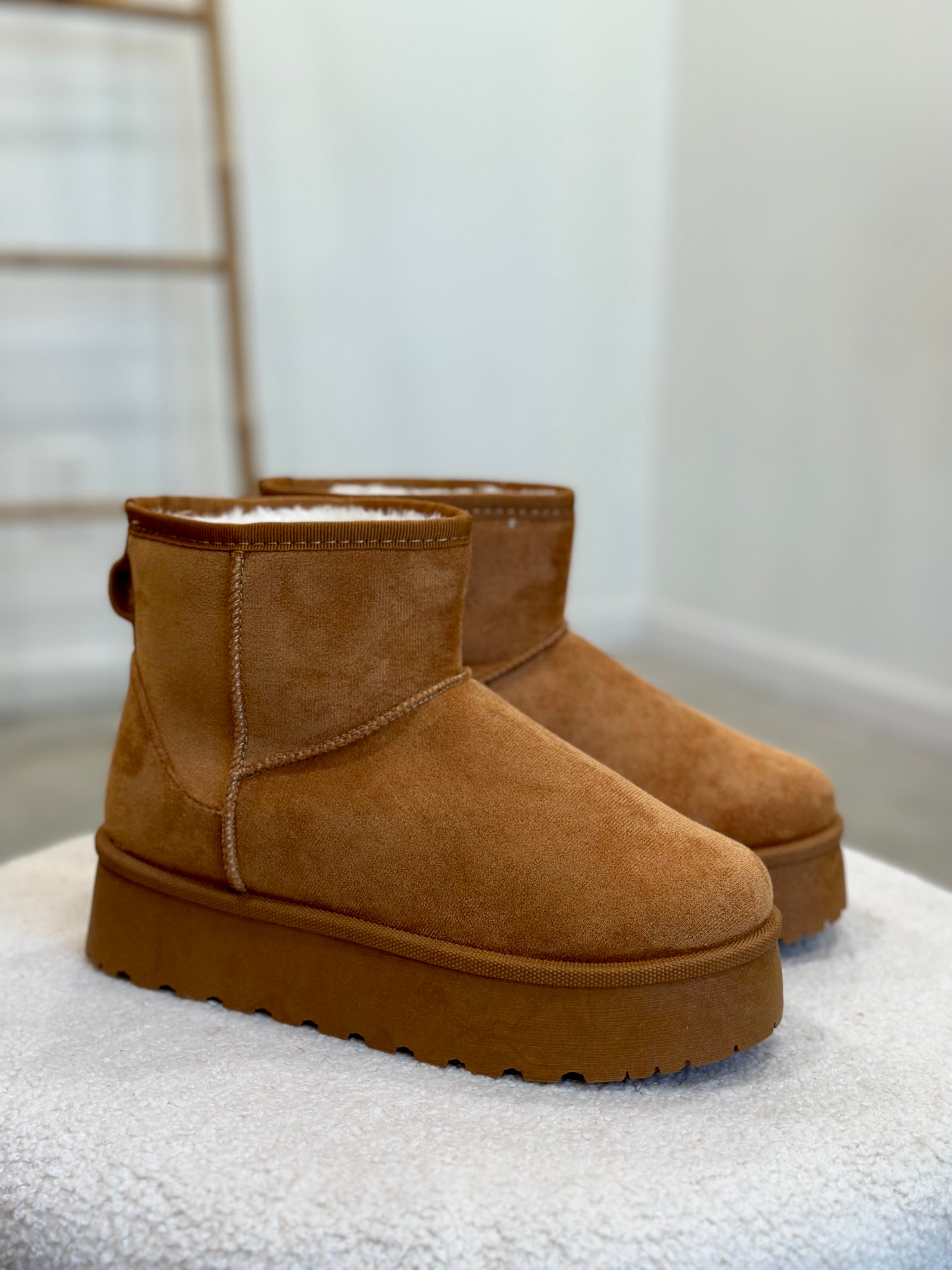 Brigham Suede Platform Booties (Camel)