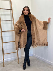 Jana Suede Fur Shawl (Brown)