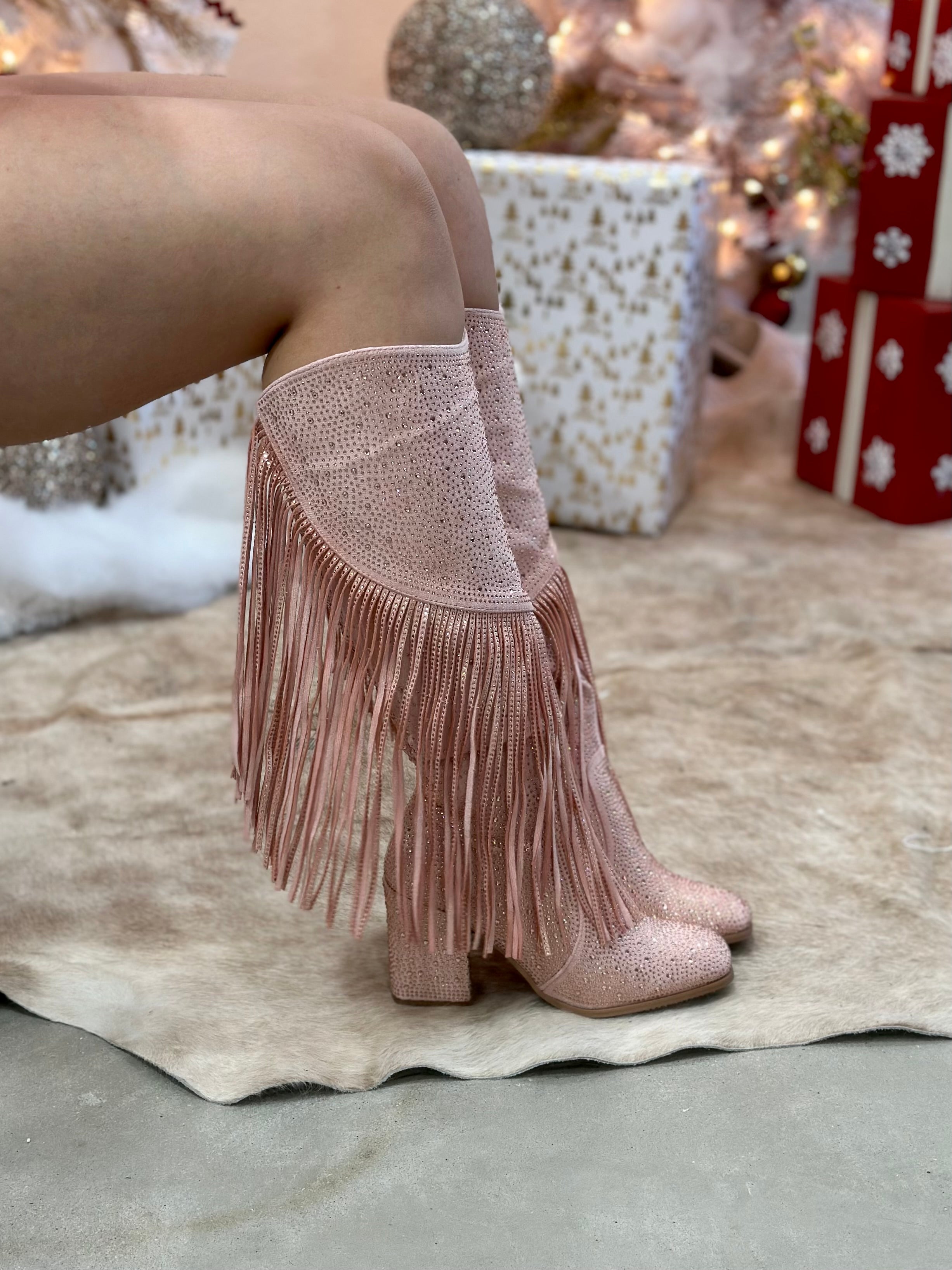 Ella Baila Sola Embellished Fringe Boots (Light Pink)