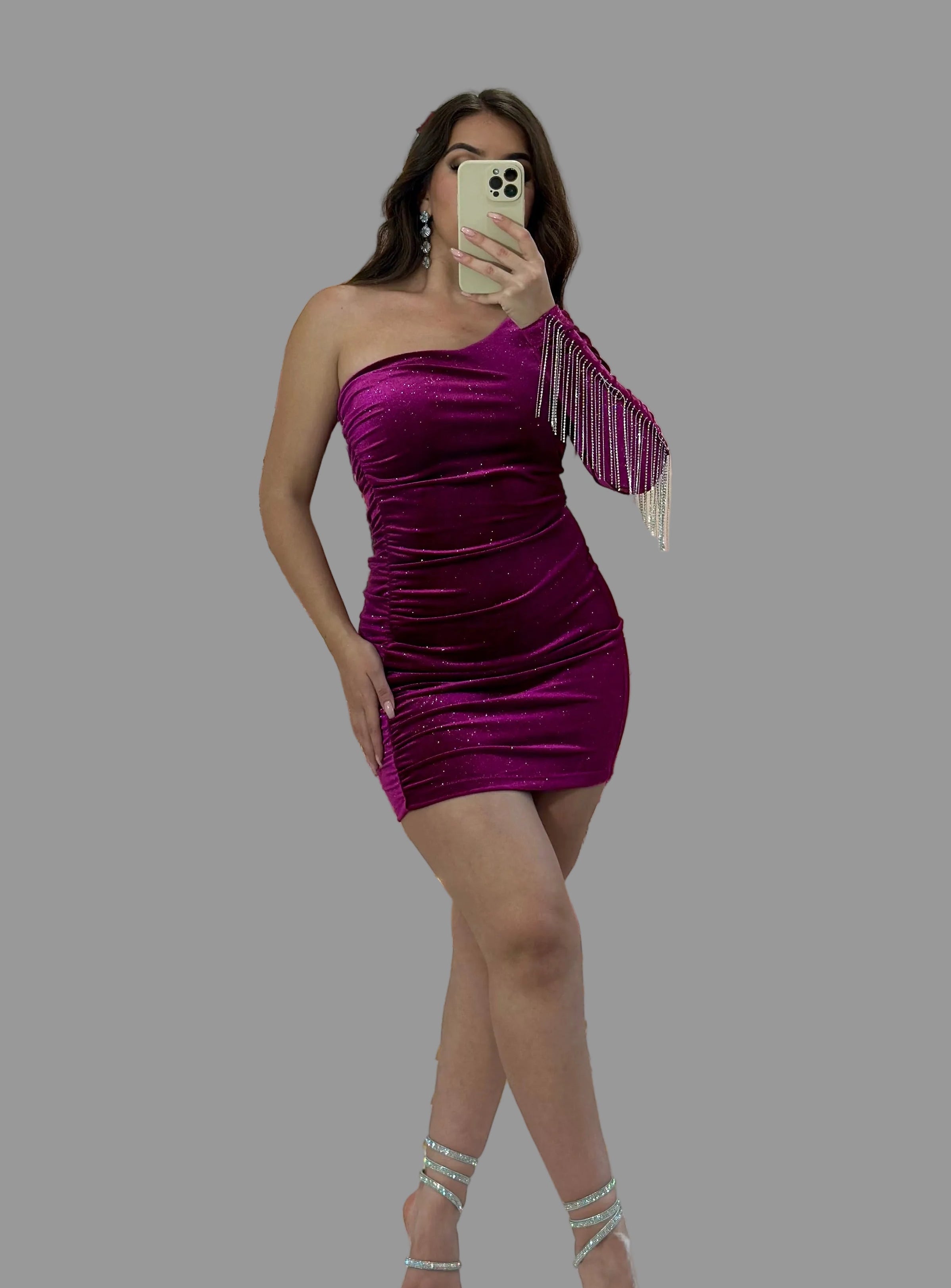 Aranza Velvet Glitter Mini Dress (Magenta)