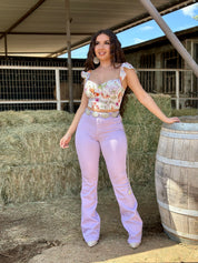 Lilac Mid Rise Flare Jeans