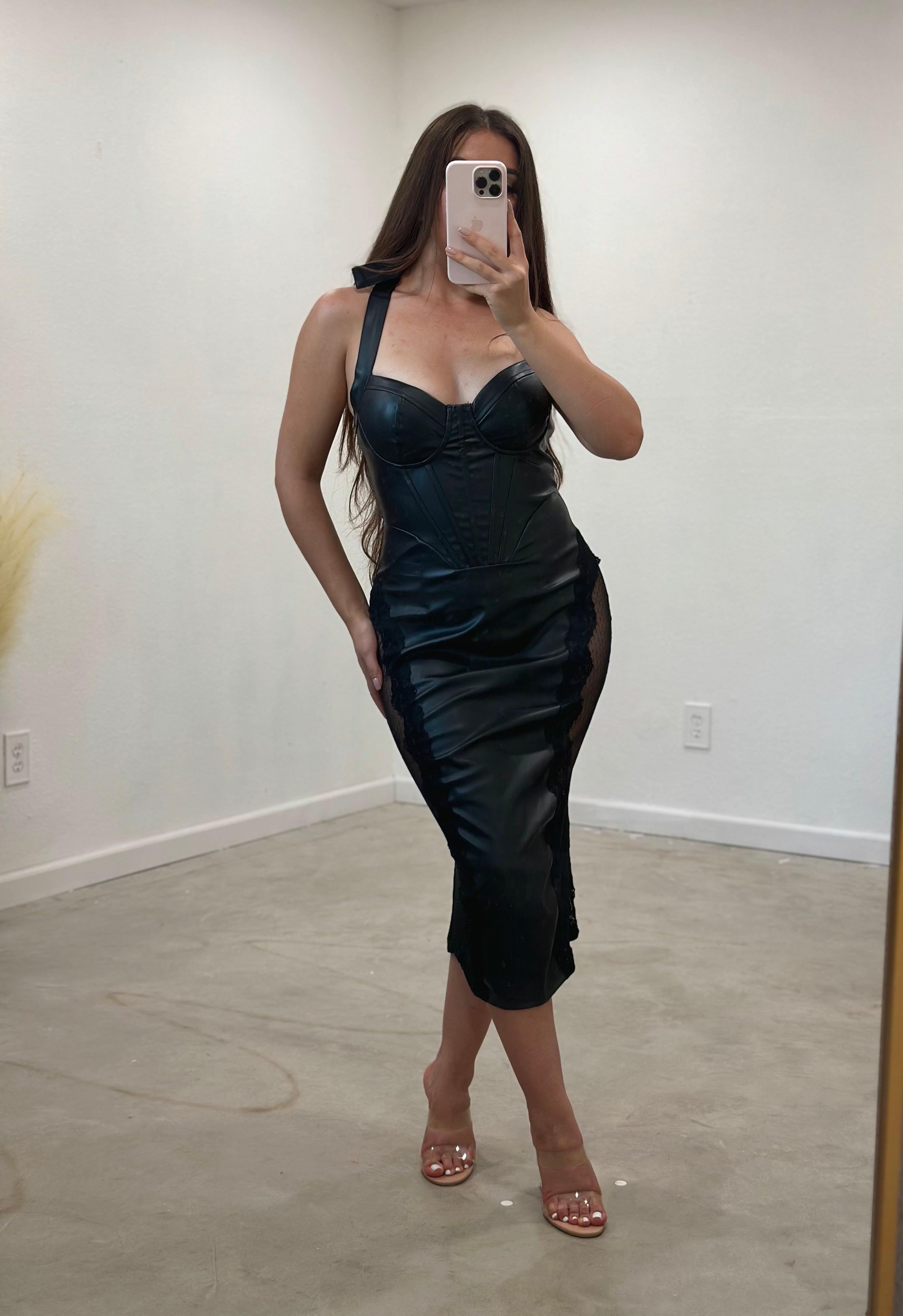 Temptation Leather Midi Dress : PREORDER: ships out after 11/14