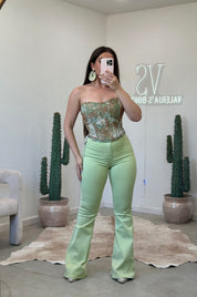 Pistachio High Rise Flare Jeans