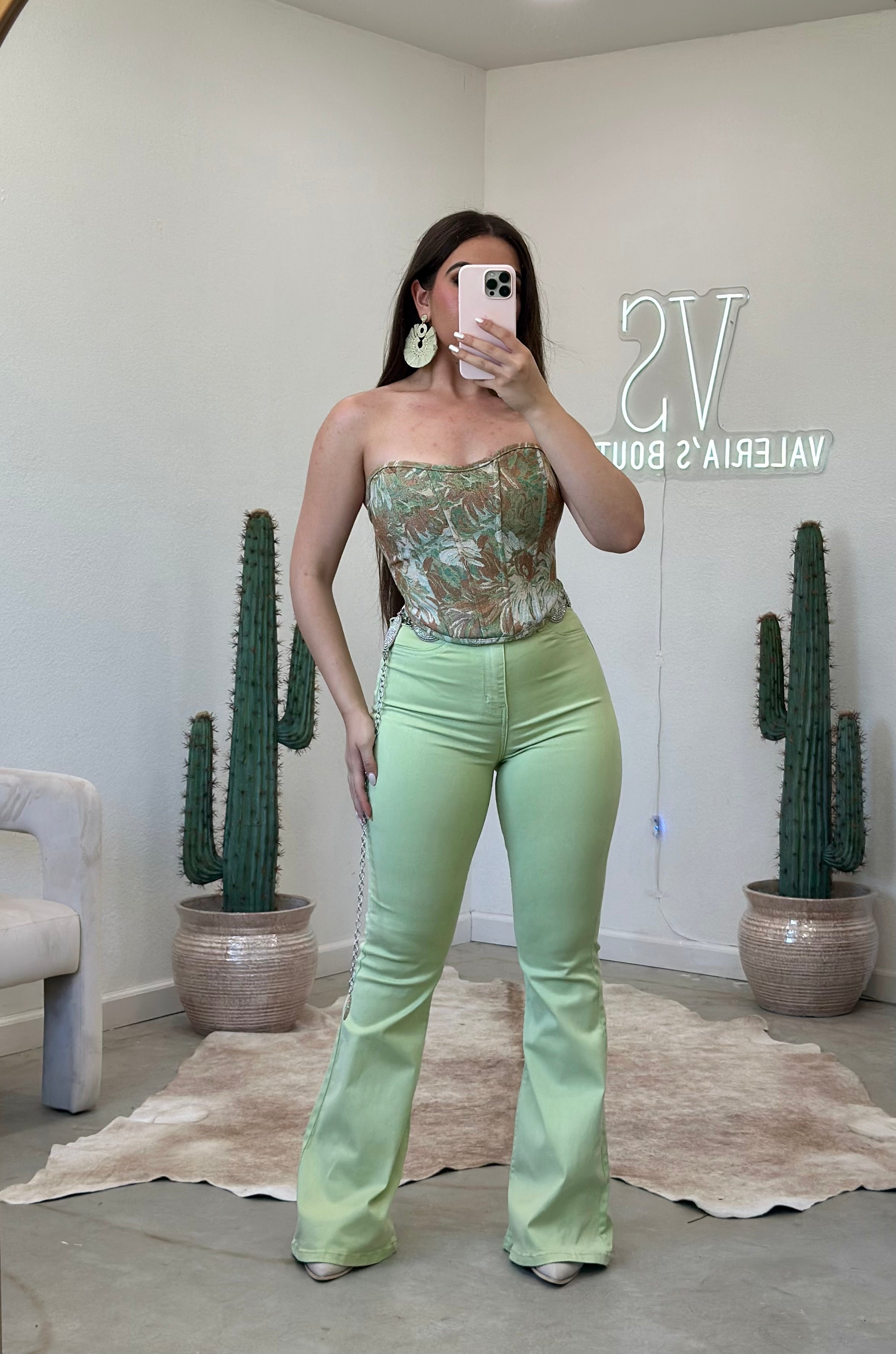 Pistachio High Rise Flare Jeans