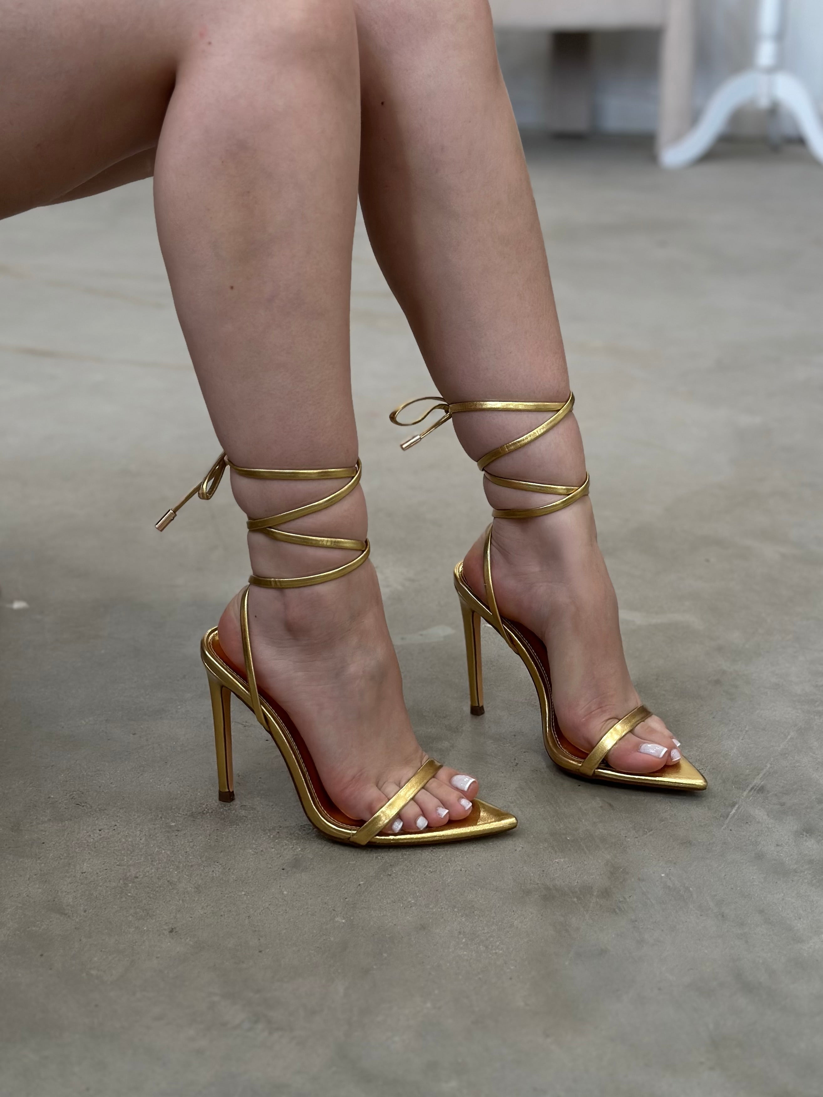 Zayra Lace Up Heels (Gold)