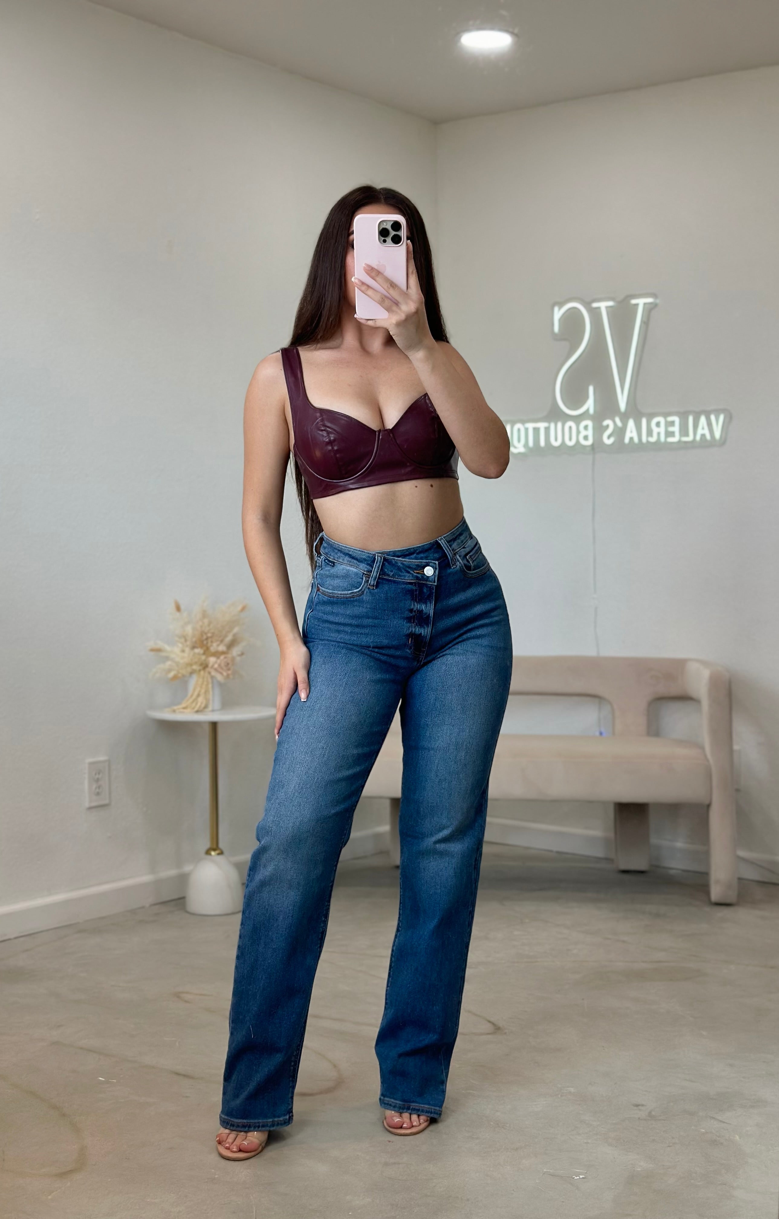 Moe Leather Crop Top (Wine)