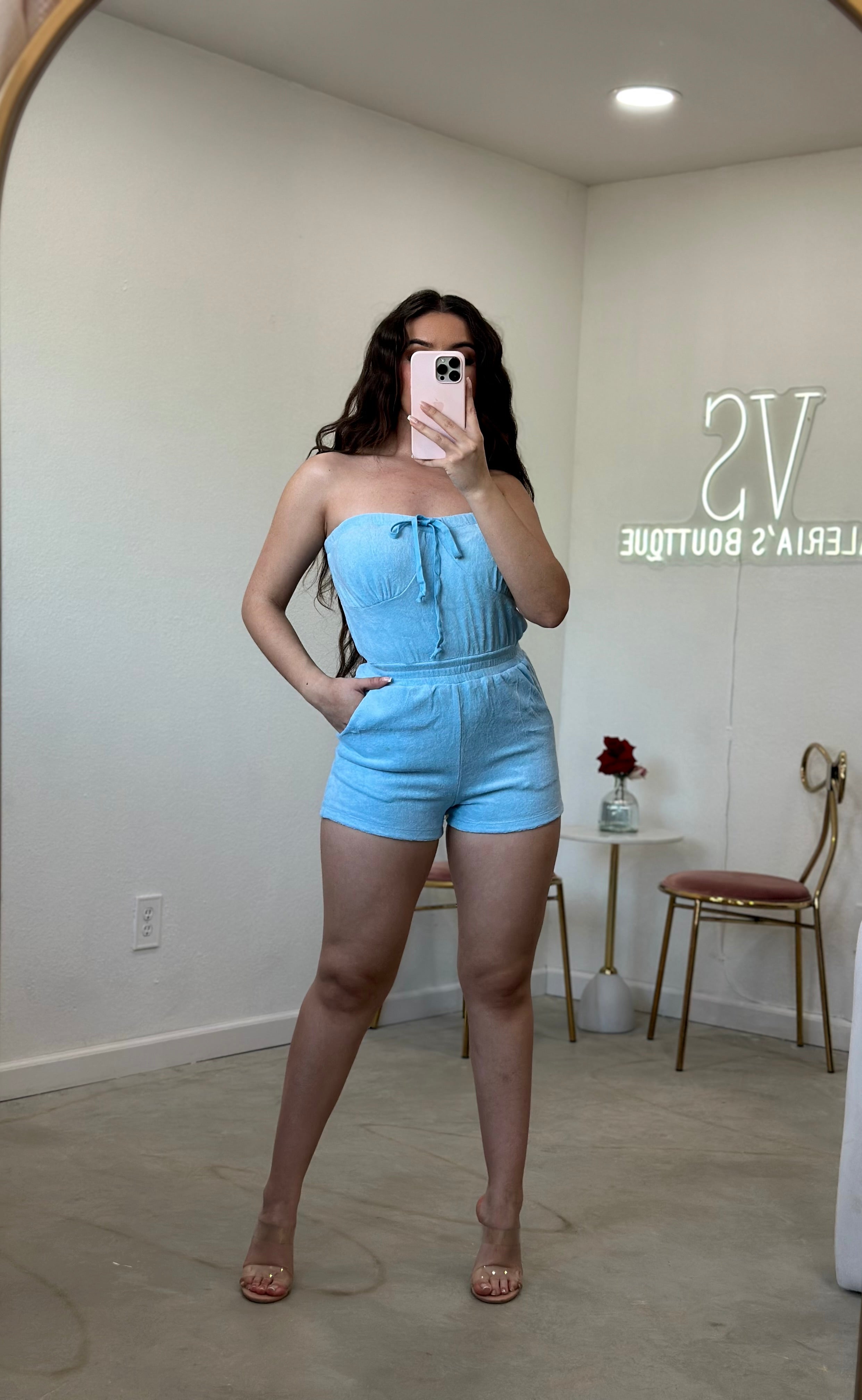 Blake Towel Romper (Baby Blue)