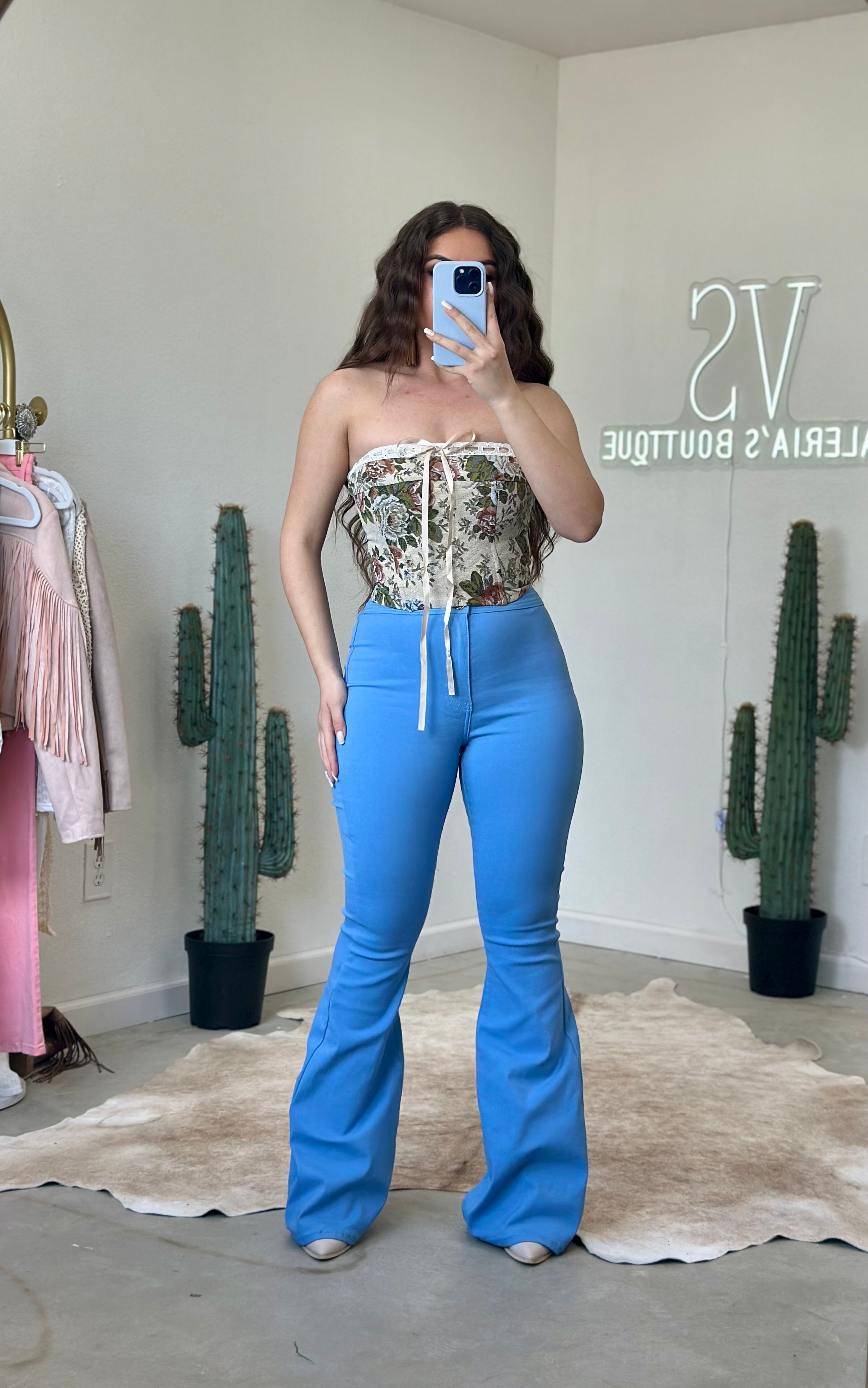 Muchacha Alegre High Rise Flare Pants (Sky Blue) – Valeria'S Boutique
