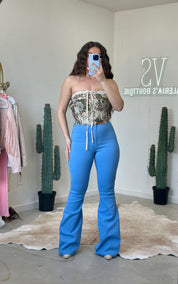 Muchacha Alegre High Rise Flare Pants (Sky Blue)