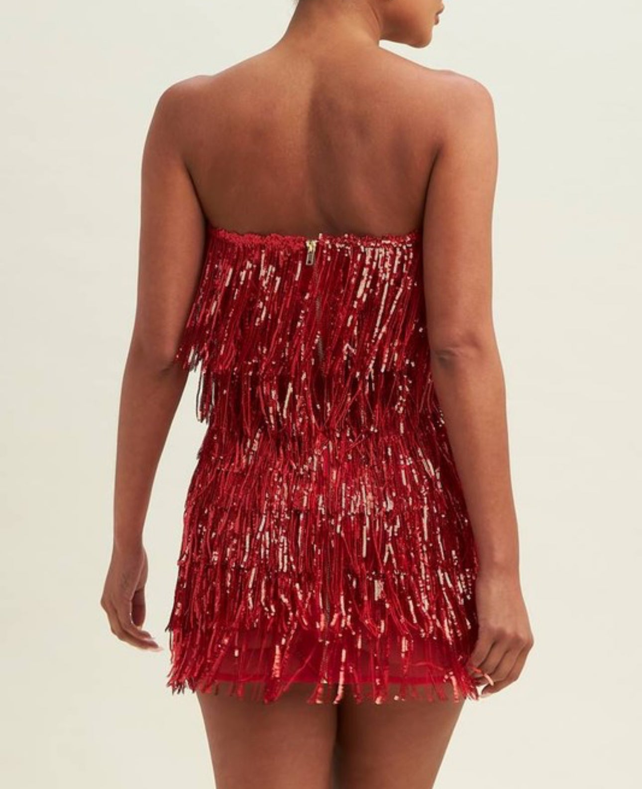 Taylor Sequin Fringe Strapless Mini Dress (Red)