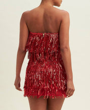 Taylor Sequin Fringe Strapless Mini Dress (Red)