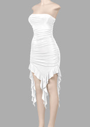 Naylea Ruffled Asymmetrical Dress (White)