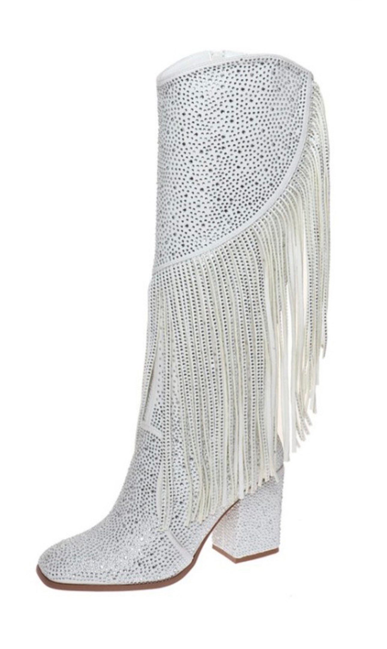 Ella Baila Sola Embellished Fringe Boots (White)