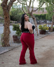 Muchacha Alegre High Rise Flare Pants (Burgundy)