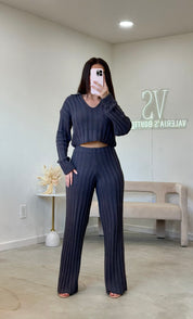 Aiza Knit Pant Set (Charcoal)