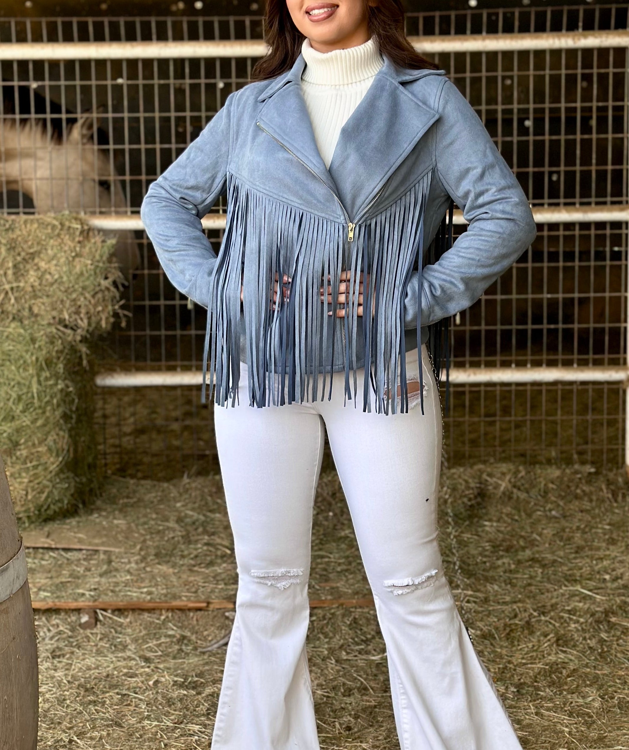 Levi Fringe Moto Jacket (Blue)