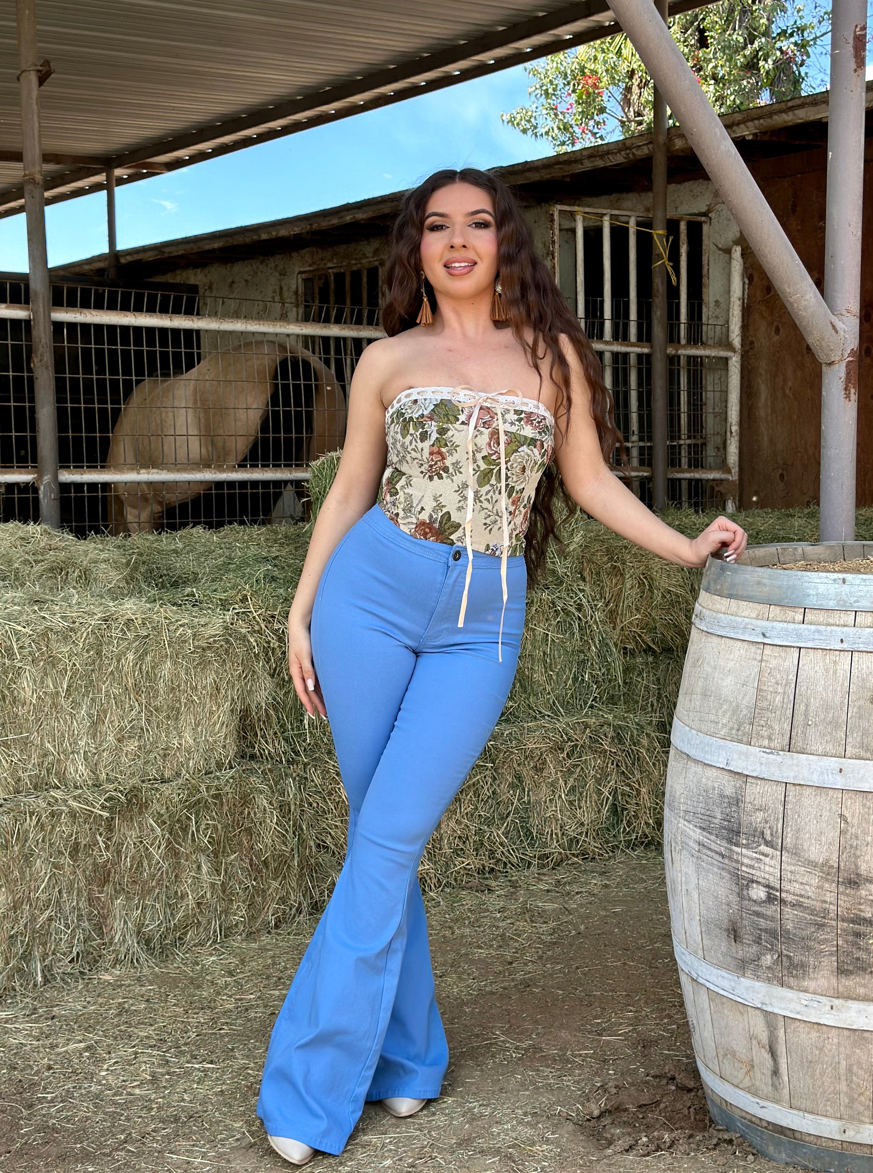 Muchacha Alegre High Rise Flare Pants (Sky Blue)