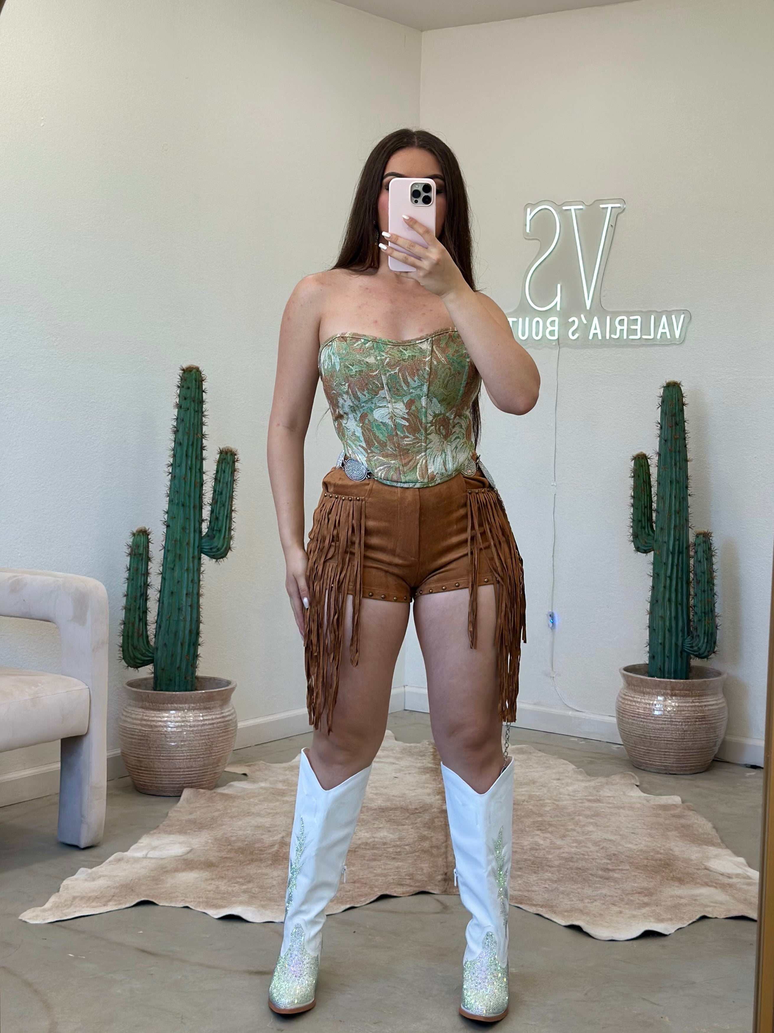 Tracy Suede Fringe Shorts (Camel)