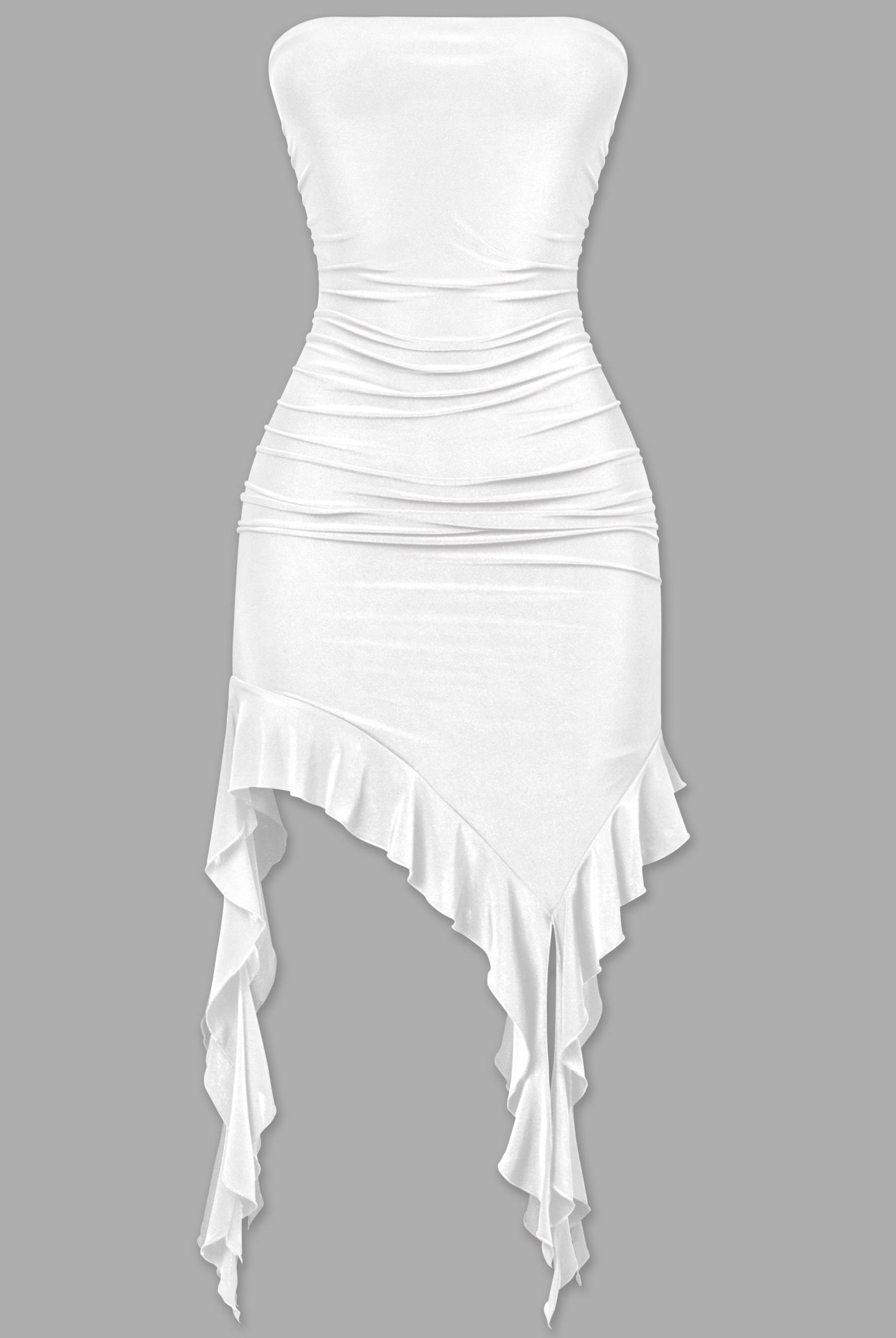 Naylea Ruffled Asymmetrical Dress (White)