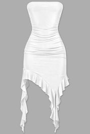 Naylea Ruffled Asymmetrical Dress (White)