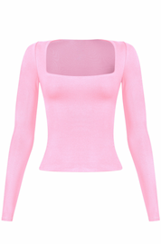 Valerie Long Sleeve Scoop Neck Top (Light Pink)