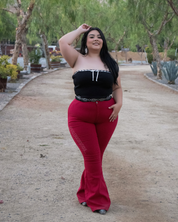 Muchacha Alegre High Rise Flare Pants (Burgundy)