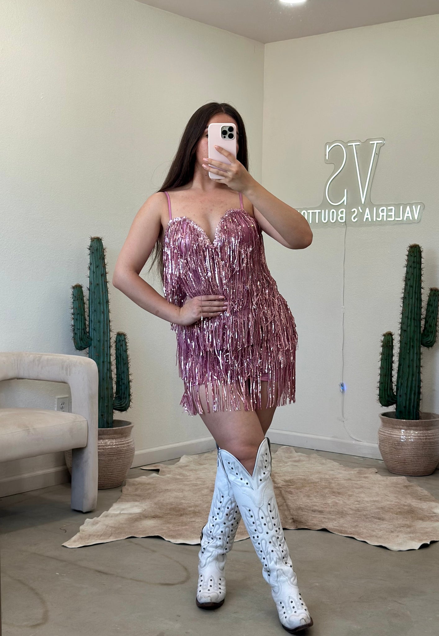 Bailar De Caballito Sequin Fringe Mini Dress (Rose Gold) – Valeria'S  Boutique