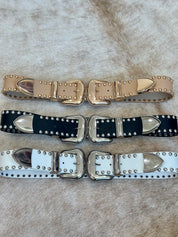 Double Buckle Studded Western Belt