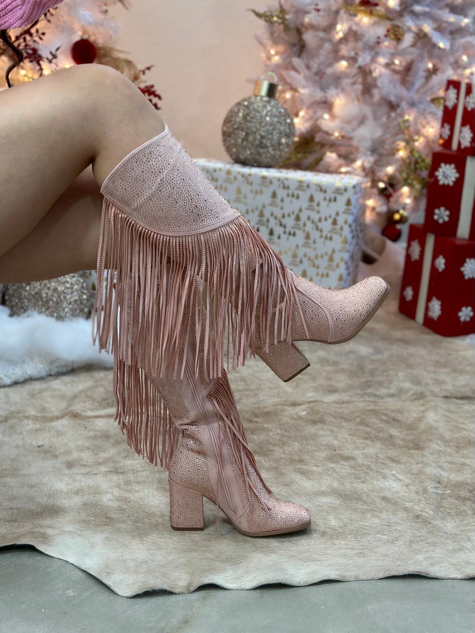 Ella Baila Sola Embellished Fringe Boots (Light Pink)