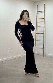 Nora Ribbed Maxi Dress (Black)