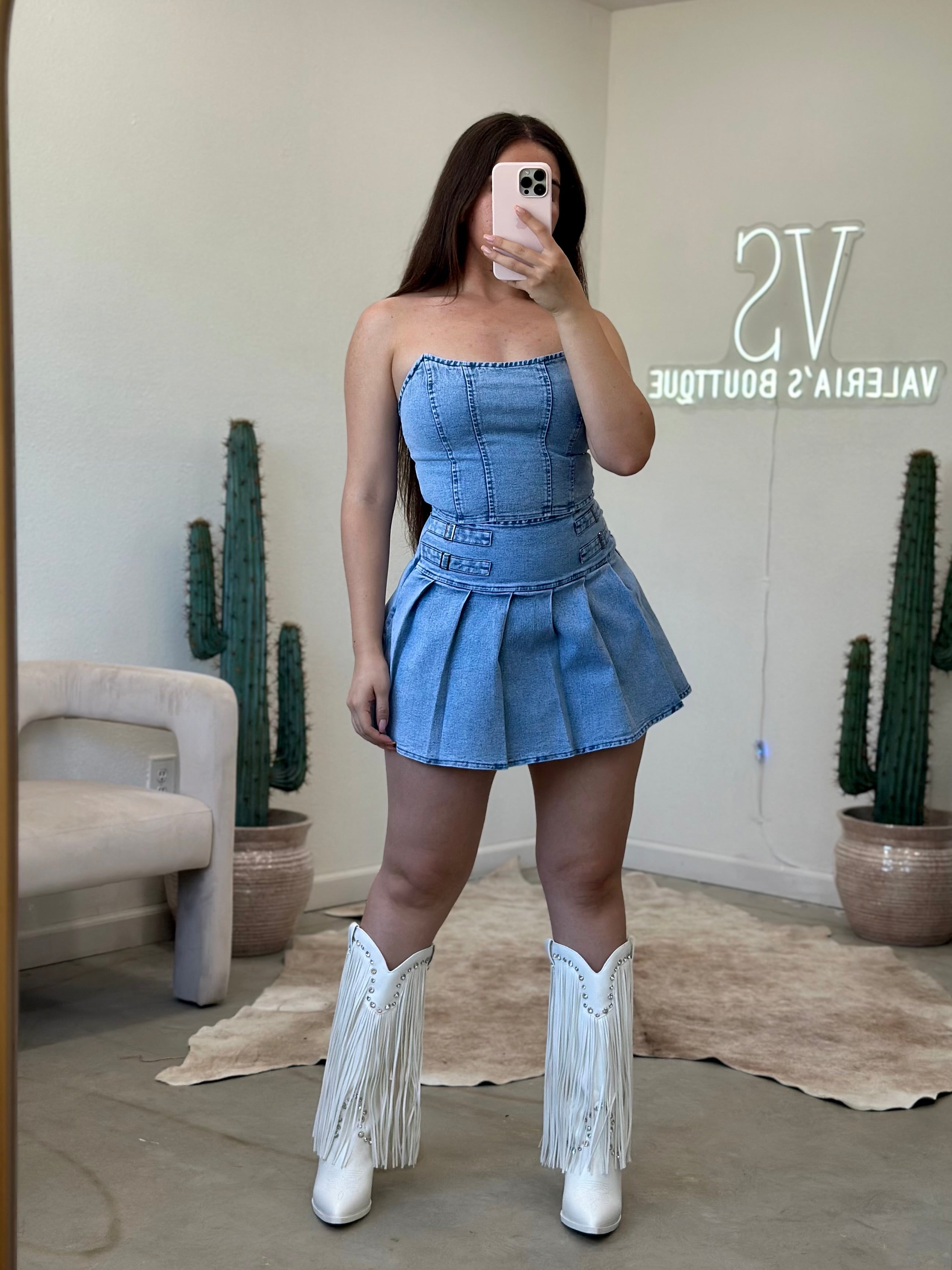 Ramona Denim Skirt Set – Valeria'S Boutique1