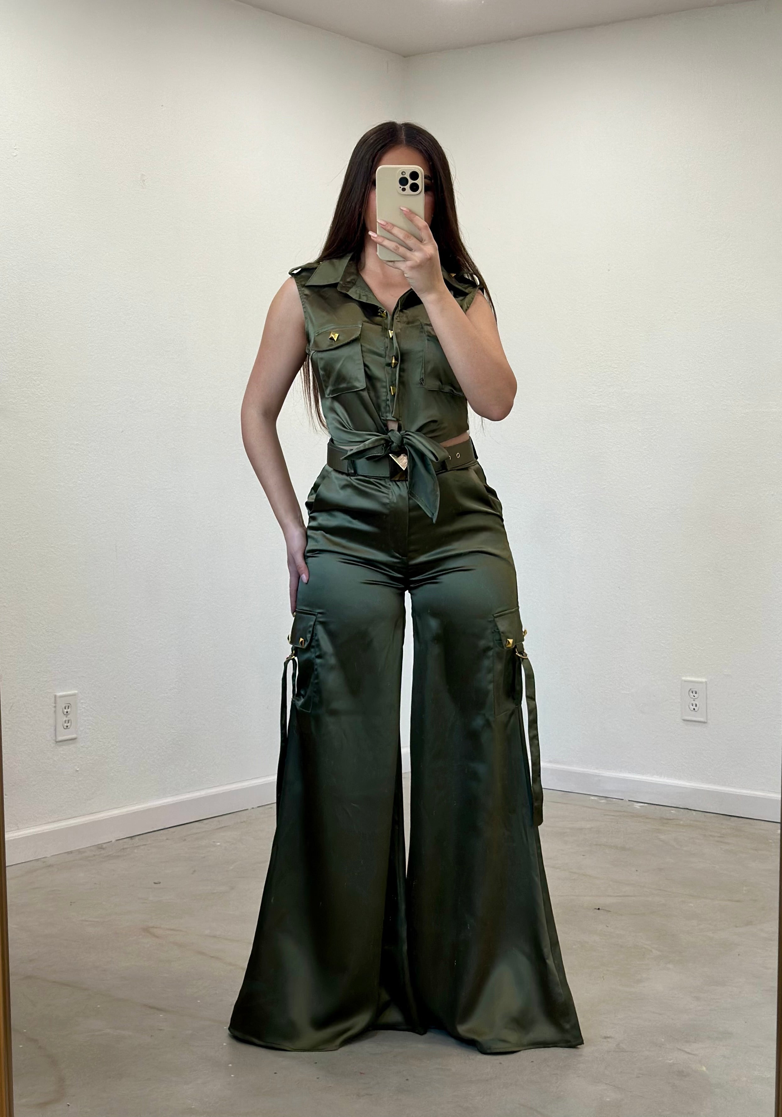 Sirene Satin Pant Set (Olive)