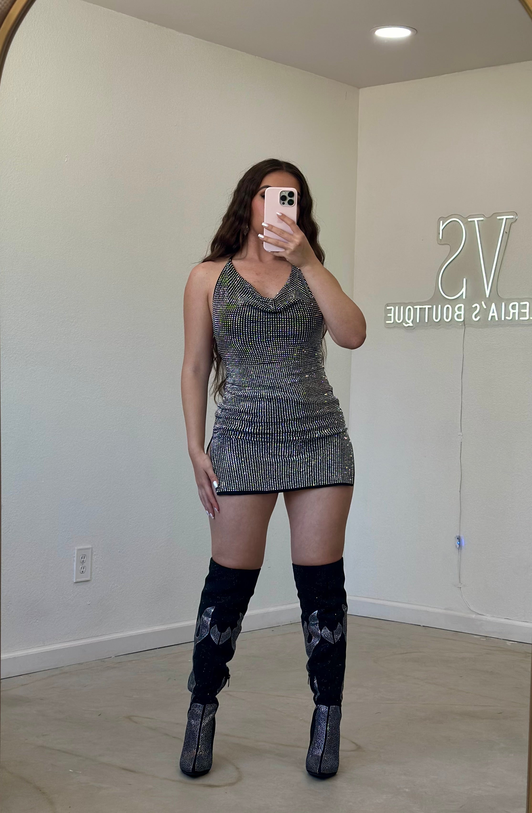 Besties Rhinestone Mini Dress (Black) Valeria'S Boutique Besties Rhinestone Mini Dress (Black) Valeria'S Boutique