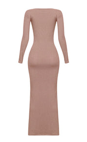 Nora Ribbed Maxi Dress (Taupe)