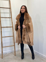 Jana Suede Fur Shawl (Brown)