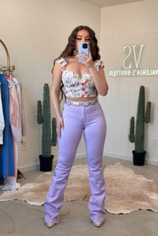 Lilac Mid Rise Flare Jeans