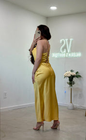 Arabella Satin Maxi Dress (Yellow)