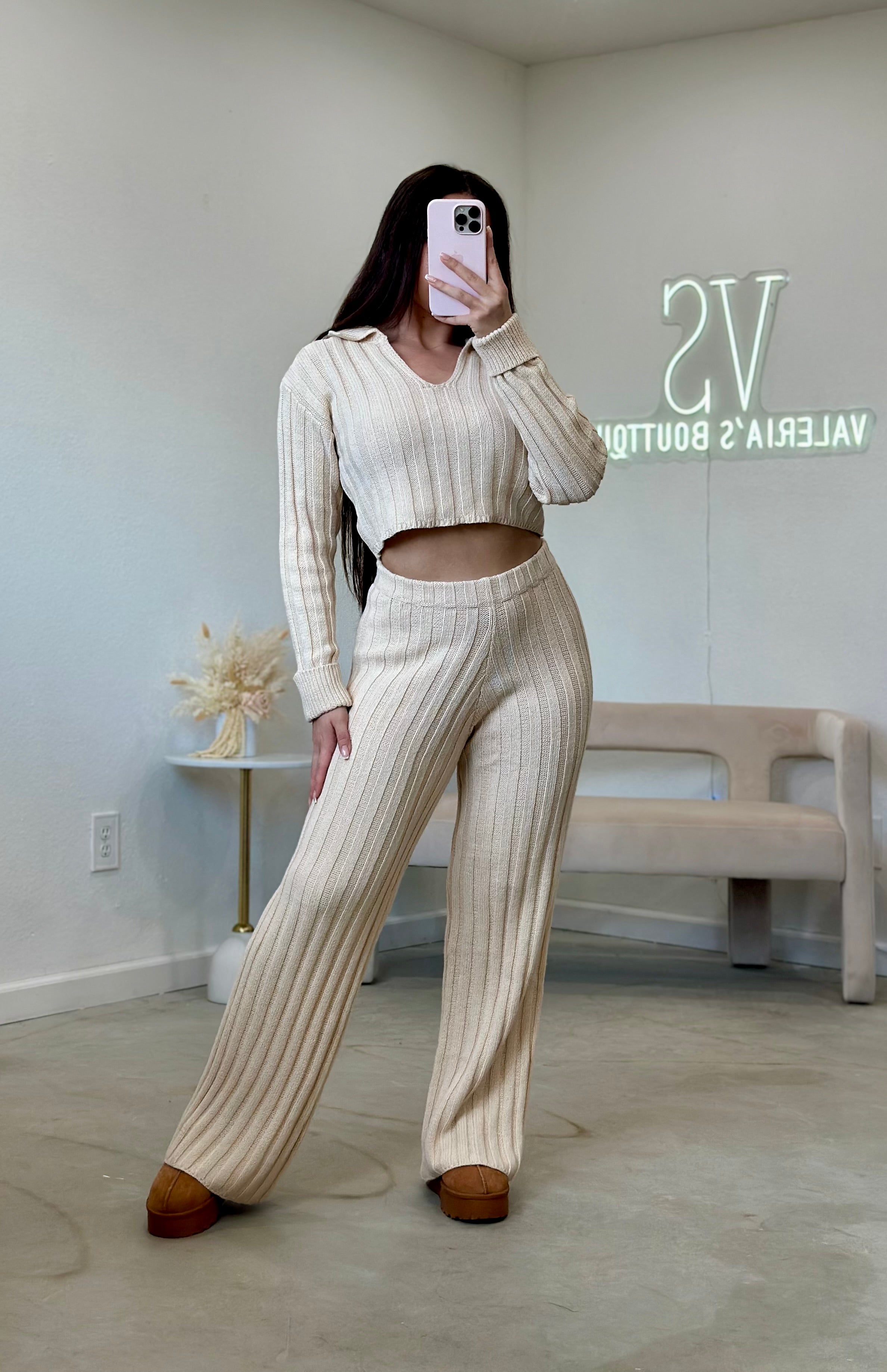 Aiza Knit Pant Set (Cream)