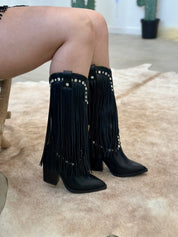 Bandida Fringe Cowgirl Boots (Black)