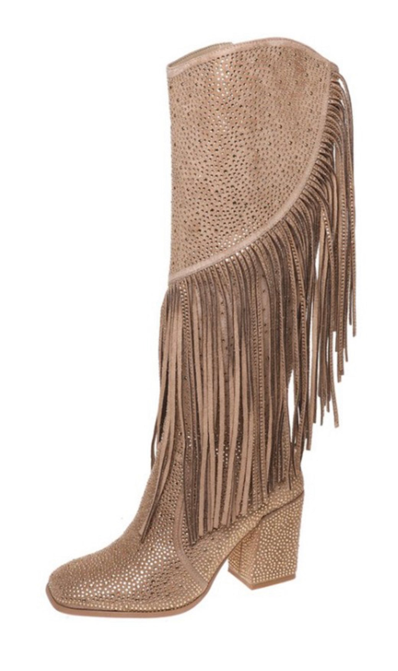 Ella Baila Sola Embellished Fringe Boots (Taupe)