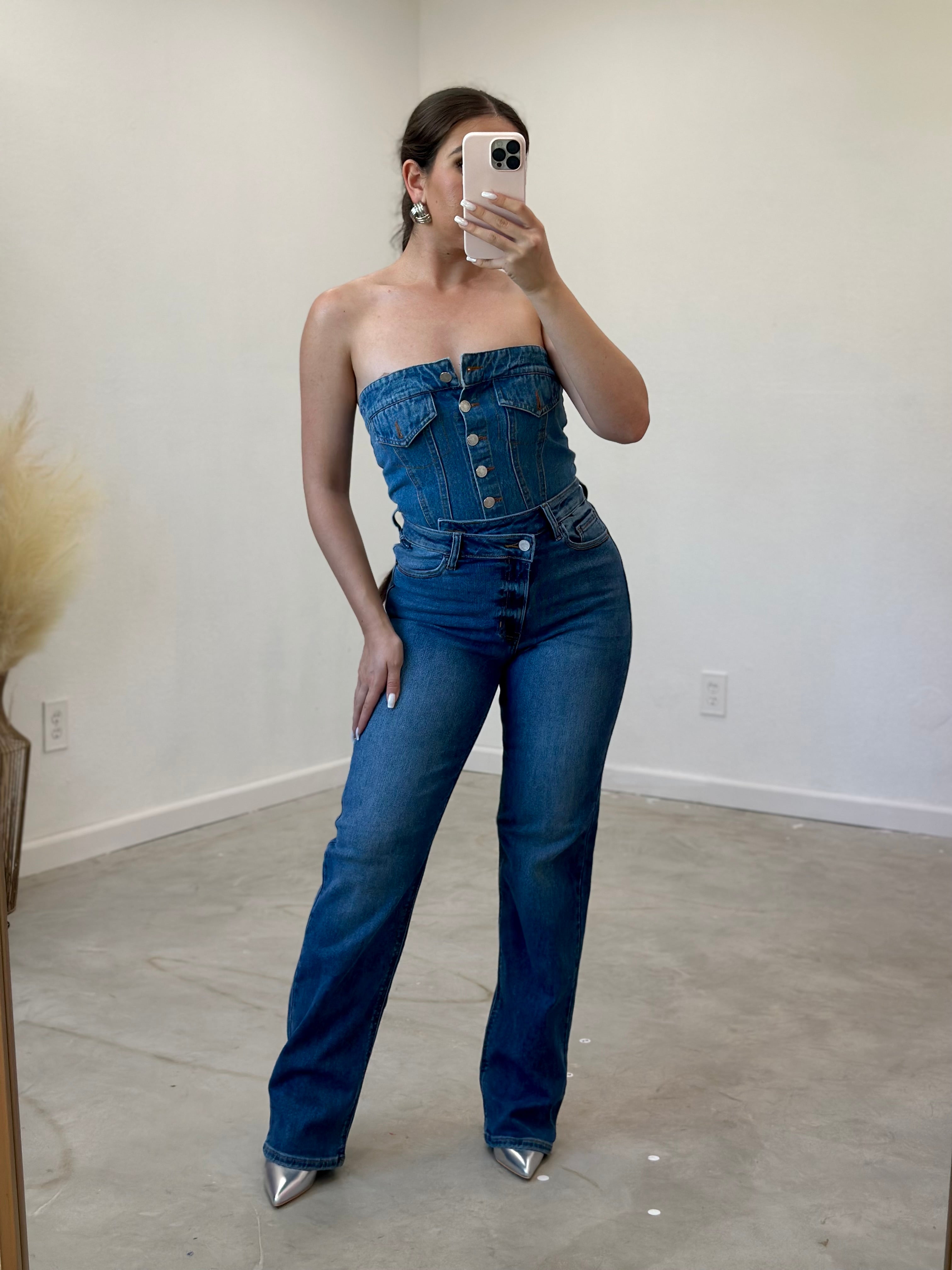 Railey Denim Tube Top (Dark)