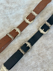 Gold Double Buckle Western Belt