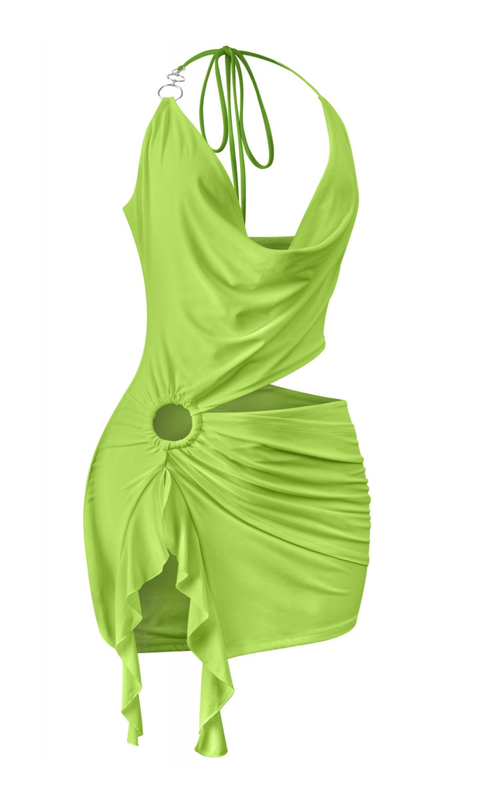 Naylea Cutout Ruffle Mini Dress (Lime)