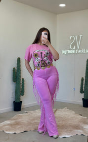 Mely Fringe Pants (Pink)